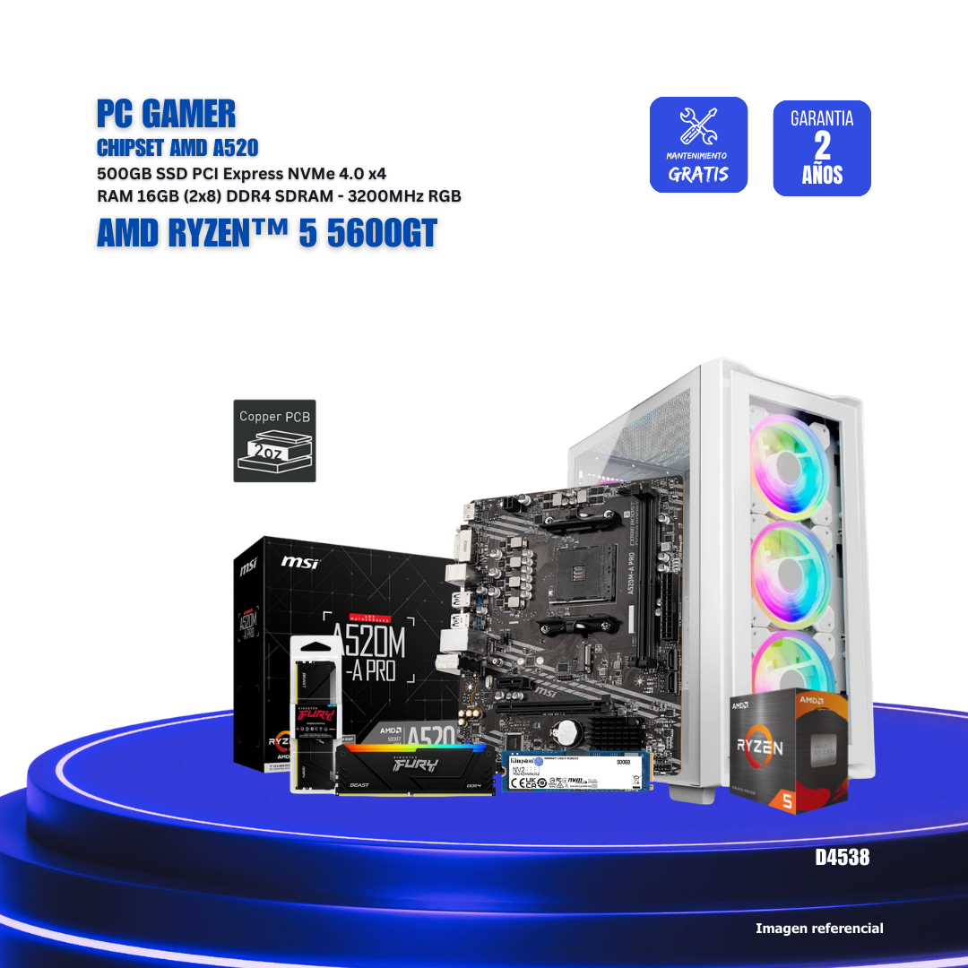 PC GAMER AMD RYZEN™ 5 5600GT - CHIPSET AMD A520- 500GB SSD