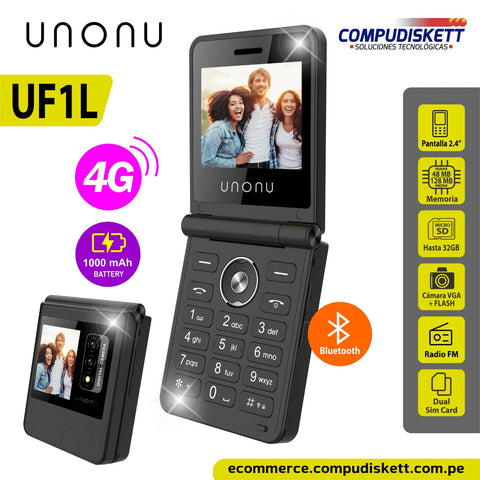 CELULAR UNONU UF1L FLIP PHONE 4G LTE BLACK DS UF1L - SMART BUSINESS