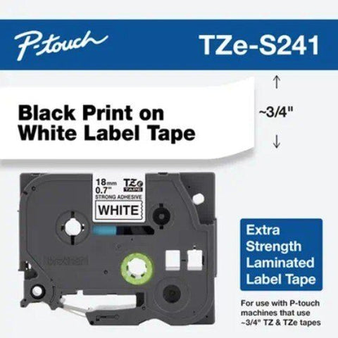 CINTA LAMINADA SÚPER ADHESIVA BROTHER TZES241 NEGRO SOBRE BLANCO, 18MM TZES241 - SMART BUSINESS