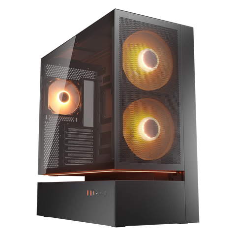Gabinete COUGAR CFV235 Mesh Black 382DA40.0005, vista principal con panel frontal de malla y ventiladores ARGB