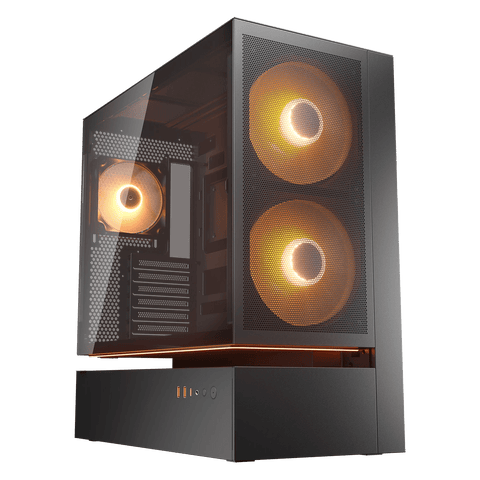 Gabinete COUGAR CFV235 Mesh Black 382DA40.0005, vista principal con panel frontal de malla y ventiladores ARGB