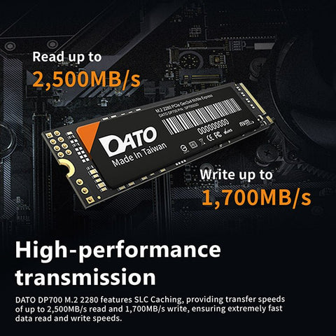 Unidad de Estado Sólido (SSD) Datotek DP700 M.2 2280 PCIe Gen3x4 NVMe - Velocidad de Lectura hasta 2,500 MB/s y Escritura hasta 1,700 MB/s - Diseño Térmico Avanzado - Compatible con Laptops, Desktops y Tablets de DATO | first_variant_option_1 — Envío inmediato