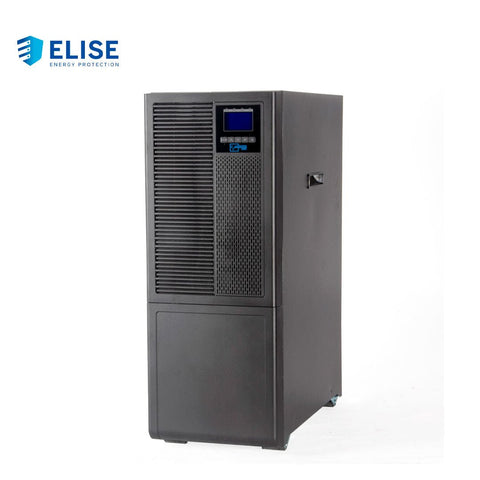 UPS Elise UDC-10K-T-G2 vista frontal tres cuartos con pantalla LCD