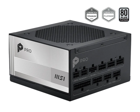 Fuente de poder MSI PRO A850PL PCIE5 vista principal en tres cuartos
