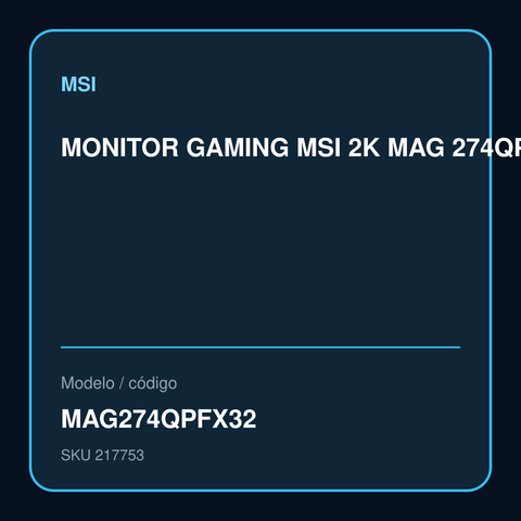 MONITOR GAMING MSI 2K MAG 274QPF X32 27" IPS 320HZ modelo MAG274QPFX32