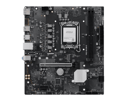Placa madre MSI PRO H810M-E 824142454008, vista superior completa del socket y las ranuras