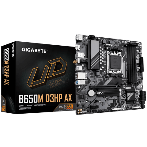 PLACA BASE GIGABYTE B650M D3HP AX • CHIPSET AMD B650 • COMPATIBLE CON PROCESADORES RYZEN SERIE 7000 • DDR5 HASTA 128GB • PCIE 5.0 • WIFI 6E • LAN 2.5GB • MICRO - ATX B650M-D3HP-AX - SMART BUSINESS