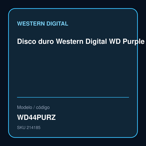 Disco duro Western Digital WD Purple WD44PURZ, 4TB, SATA, 256MB Cache, 3.5", CMR modelo WD44PURZ