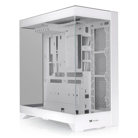 Gabinete Thermaltake CTE E550 TG Snow CA-1Z8-00M6WN-00, vista frontal en tres cuartos sin componentes instalados
