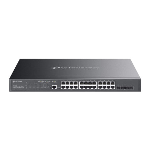 TP-Link Omada SG3428XMP switch PoE+ 24 puertos Gigabit vista frontal oficial