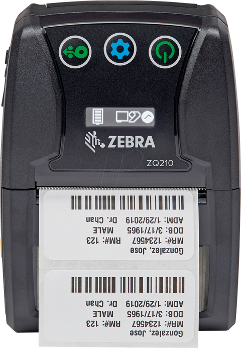 Zebra ZQ210 impresora portátil térmica ZQ21-A0E01KL-00 vista frontal