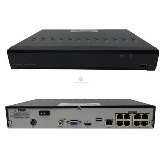 8-CHANNEL 4K H.265 NVR WITH 8-PORT BUILT-IN POE SUPPORTS UP TO 4K CAMERAS 76MBPS THROUGHPUT 4K OUTPUT HDMI VGA 1 HARD DRIVE BAY UP TO 12TB NDAA COMPLIANT IPAC AI ENABLED BK-NVR8