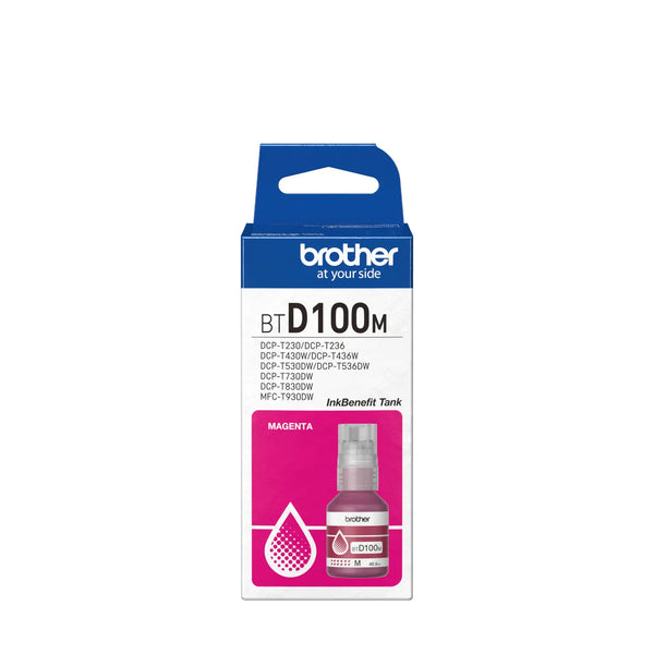 BROTHER BOTELLA DE TINTA MAGENTA BTD100M INKBENEFIT TANK, RENDIMIENTO ULTRA ALTO, HASTA 5.000 PÁGINAS