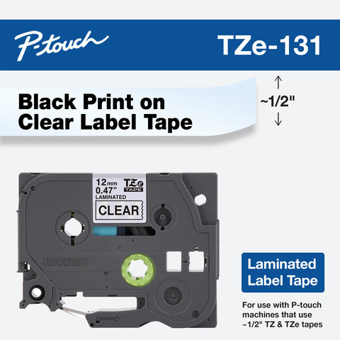CINTA LAMINADA BROTHER TZE131 NEGRO SOBRE CLARO, 12MM X 8M, RESISTENTE Y DURADERA PARA ETIQUETADO PROFESIONAL