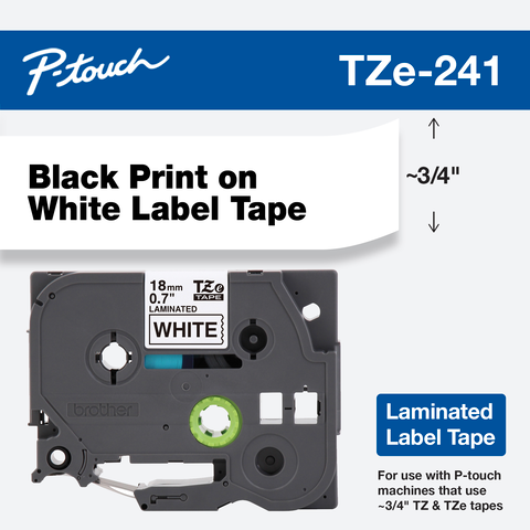 BROTHER TZE241G CINTA ADHESIVA LAMINADA 18 MM × 8 M NEGRO SOBRE BLANCO COMPATIBLE P‑TOUCH