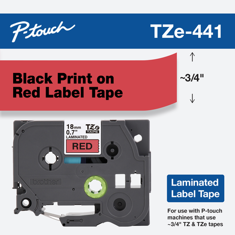 CINTA BROTHER TZE-441 18MM NEGRO SOBRE ROJO – COMPATIBLE CON ROTULADORAS P-TOUCH, LAMINADA, RESISTENTE AL AGUA Y DESGASTE, FÁCIL DE INSTALAR