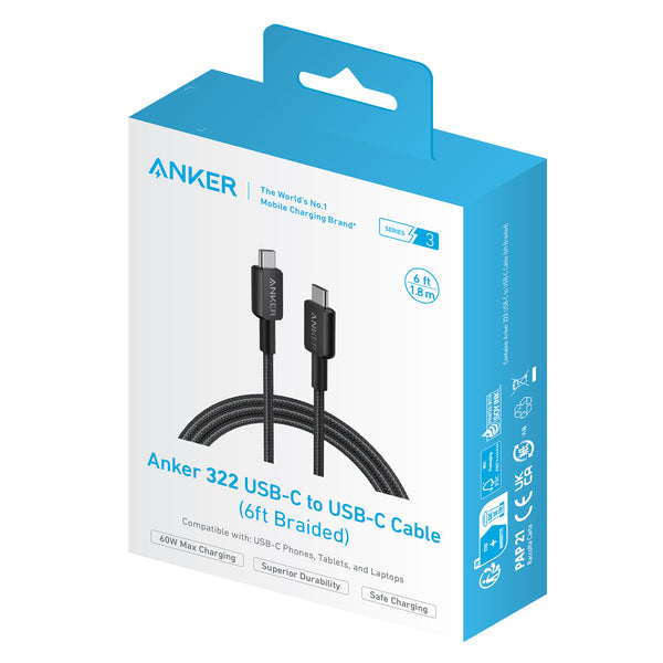 ANKER CABLE USB-C A USB-C 1.8M BK 60W/480MBPS