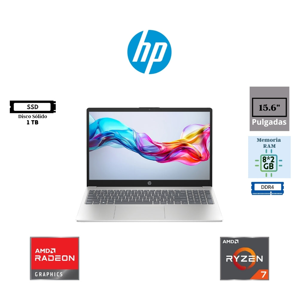 HP 15-FC0279LA – NOTEBOOK 15.6" FHD, AMD RYZEN 7 7730U HASTA 4.5 GHZ, 16 GB DDR4, 1 TB SSD, RADEON GRAPHICS, WINDOWS 11 HOME, PLATA NATURAL