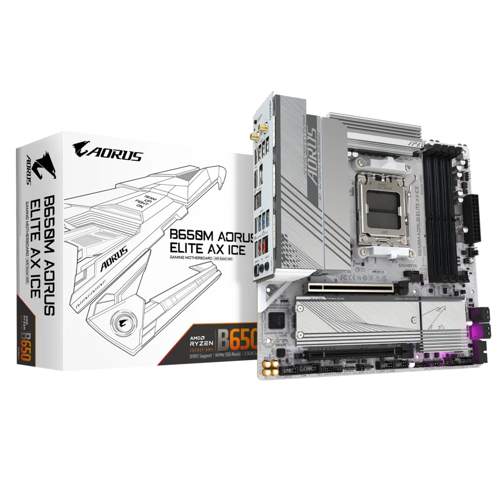 PLACA BASE MSI B650M-A ELITE AX ICE • CHIPSET AMD B650 • COMPATIBLE CON PROCESADORES RYZEN SERIE 7000 • DDR5 HASTA 128GB • PCIE 5.0 • WIFI 6E • LAN 2.5GB • MICRO-ATX