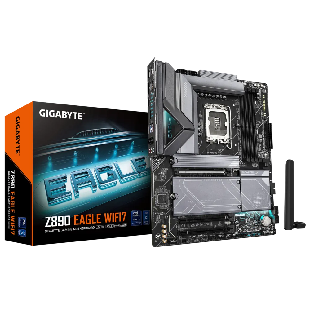 Gigabyte Z890 Eagle WiFi7 – Placa Madre ATX LGA1851 DDR5, 4×M.2 PCIe 5.0, USB4, WiFi 7, LAN 2.5GbE, EZ-Latch – para Intel Core Ultra Serie 2