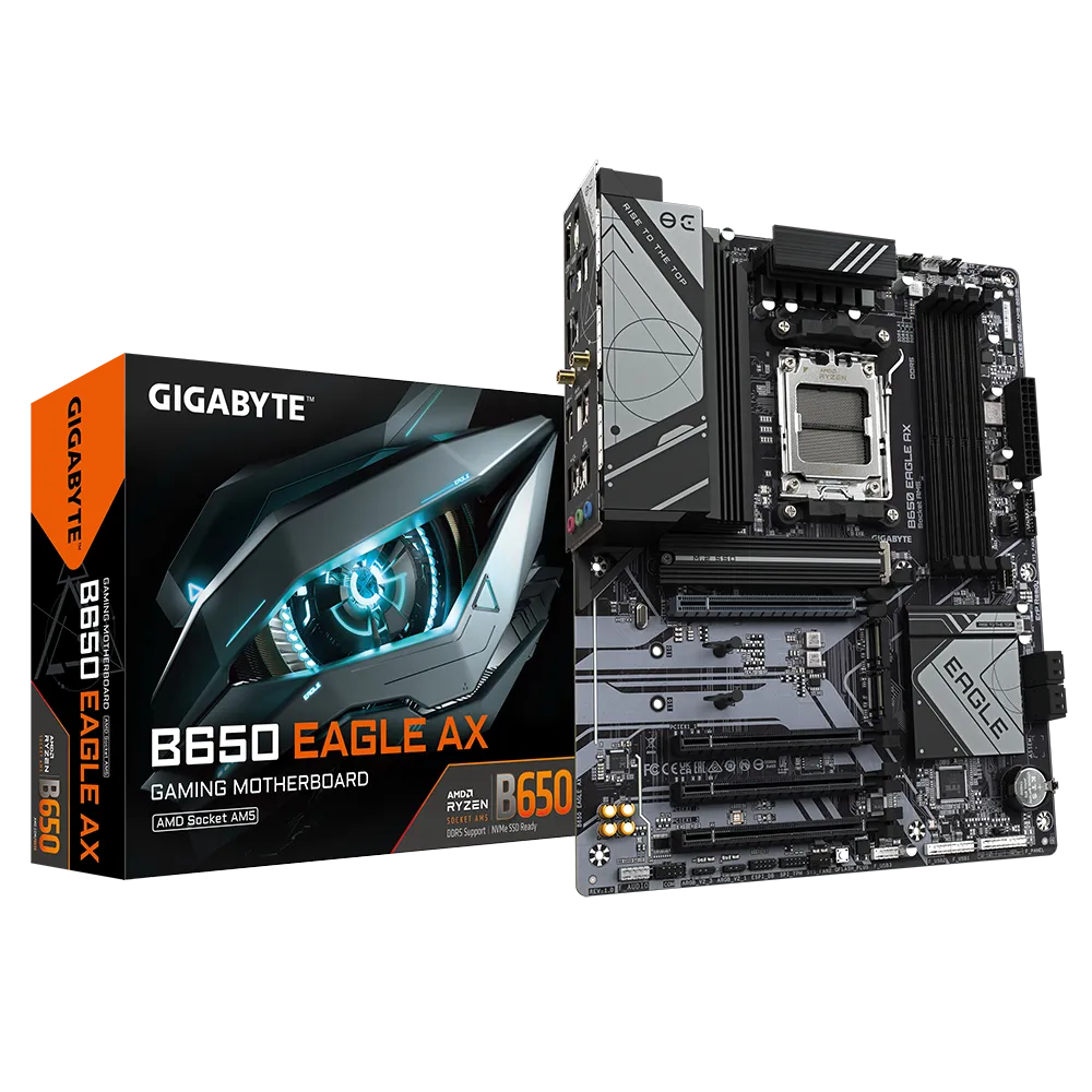 PLACA BASE MSI B650 EAGLE AX • CHIPSET AMD B650 • COMPATIBLE CON PROCESADORES AMD RYZEN SERIE 7000 • DDR5 HASTA 128GB • PCIE 5.0 • WIFI 6E INTEGRADO • LAN 2.5GB • IDEAL PARA GAMING Y PRODUCTIVIDAD