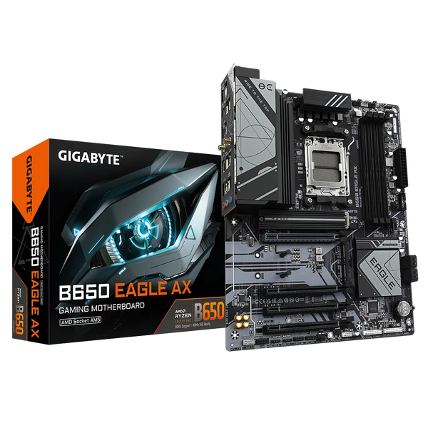 PLACA BASE MSI B650 EAGLE AX • CHIPSET AMD B650 • COMPATIBLE CON PROCESADORES AMD RYZEN SERIE 7000 • DDR5 HASTA 128GB • PCIE 5.0 • WIFI 6E INTEGRADO • LAN 2.5GB • IDEAL PARA GAMING Y PRODUCTIVIDAD
