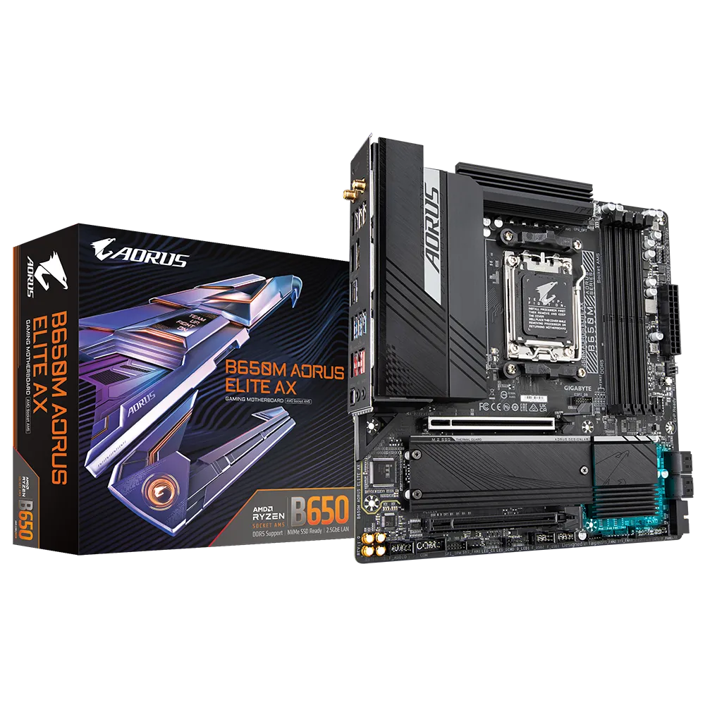 PLACA MADRE GIGABYTE B650M AORUS ELITE AX, SOCKET AM5 PARA AMD RYZEN 7000/8000, DDR5, WI-FI 6E, PCIE 5.0, MATX