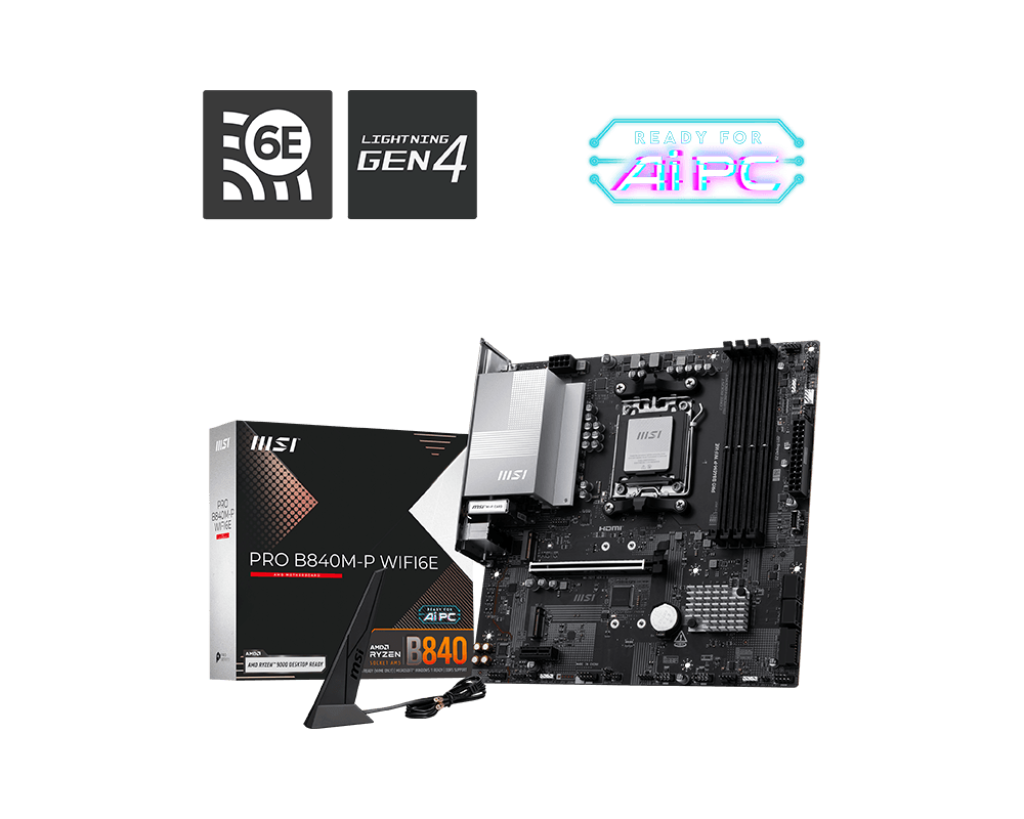 MSI PRO B840M‑P WIFI6E – Placa madre Micro‑ATX AM5, chipset B840, DDR5 256 GB, PCIe 4.0, 2×M.2, LAN 2.5 GbE, Wi‑Fi 6E