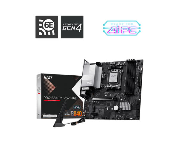 MSI PRO B840M‑P WIFI6E – Placa madre Micro‑ATX AM5, chipset B840, DDR5 256 GB, PCIe 4.0, 2×M.2, LAN 2.5 GbE, Wi‑Fi 6E