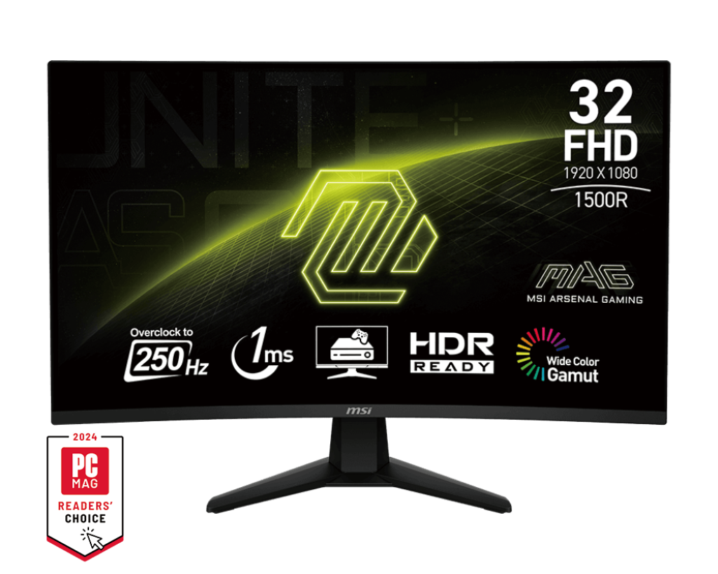 MONITOR MSI MAG 32C6X • 32" QHD CURVO • 165HZ • 1MS • PANEL VA CON COLORES VIVOS • FREESYNC • IDEAL PARA GAMING INMERSIVO Y EXPERIENCIA VISUAL FLUIDA