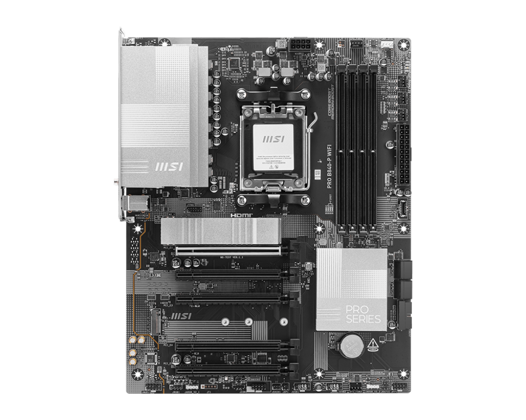 MSI PRO B840-P WIFI (911-7E57-001) – MOTHERBOARD ATX AM5 PARA RYZEN 7000/8000/9000, DDR5 8000+ OC, 2×M.2 GEN 4, WI-FI 7 + 2.5G LAN, DISEÑO FROZR TÉRMICO