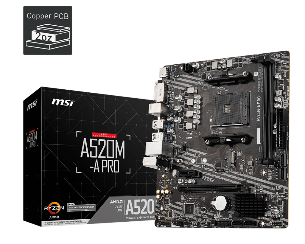 MOTHERBOARD MSI AMD A520M-A PRO 2 CON CHIPSET A520, SOCKET AM4, FORMATO MICRO-ATX 911-7C96-044