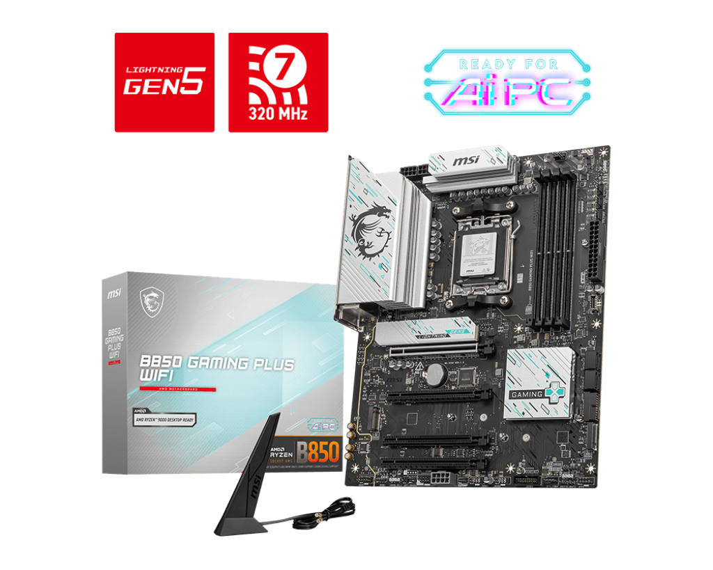 PLACA MADRE MSI B850 GAMING PLUS WIFI • CHIPSET AMD B850 • COMPATIBLE CON PROCESADORES RYZEN • DDR5 • CONECTIVIDAD WIFI INTEGRADA • RENDIMIENTO AVANZADO PARA GAMING