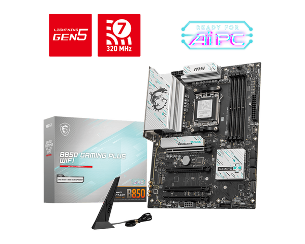 PLACA MADRE MSI B850 GAMING PLUS WIFI • CHIPSET AMD B850 • COMPATIBLE CON PROCESADORES RYZEN • DDR5 • CONECTIVIDAD WIFI INTEGRADA • RENDIMIENTO AVANZADO PARA GAMING