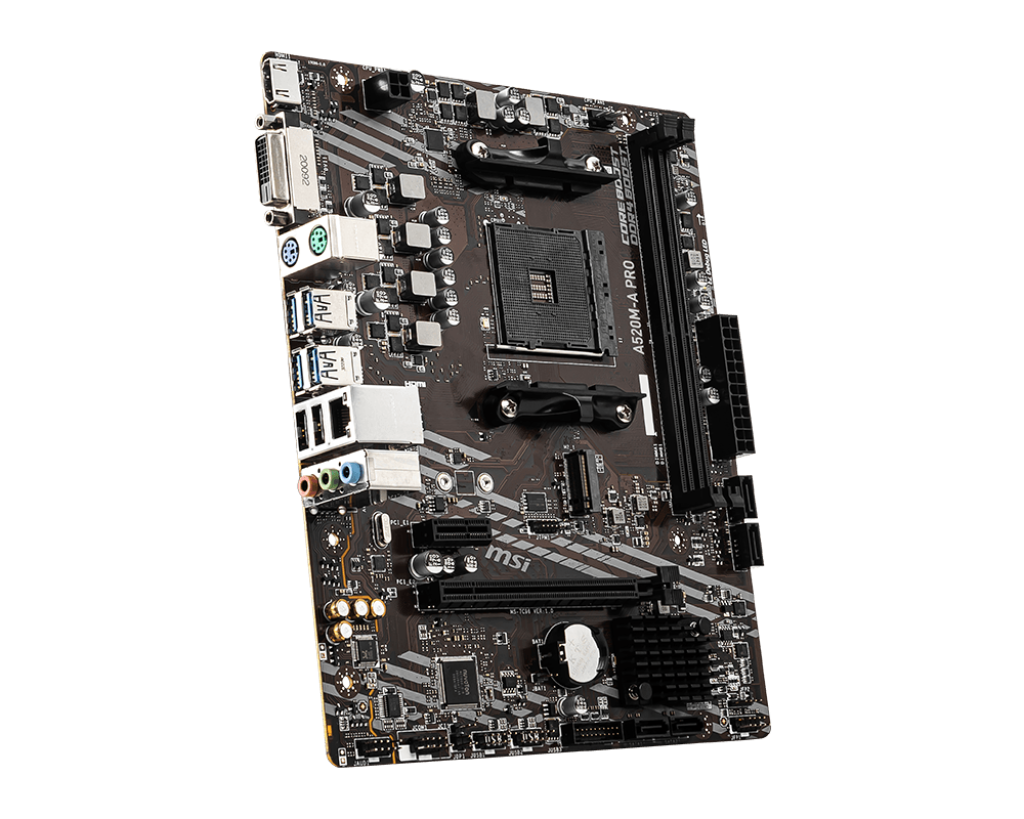 PLACA MADRE MSI A520M-A PRO • CHIPSET AMD A520 • SOPORTE PARA PROCESADORES RYZEN • FORMATO MICRO-ATX • DDR4 • CONEXIONES ESTABLES Y RENDIMIENTO CONFIABLE PARA PC