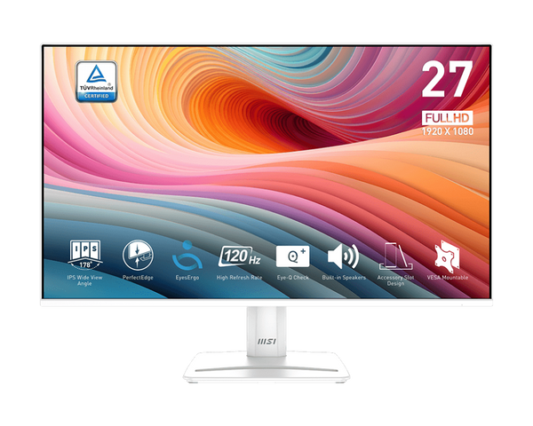 MONITOR MSI PRO MP275W E2 • 27" FULL HD • 75HZ • PANEL IPS PARA COLORES PRECISOS • DISEÑO PROFESIONAL EN BLANCO • IDEAL PARA OFICINA, PRODUCTIVIDAD Y MULTIMEDIA