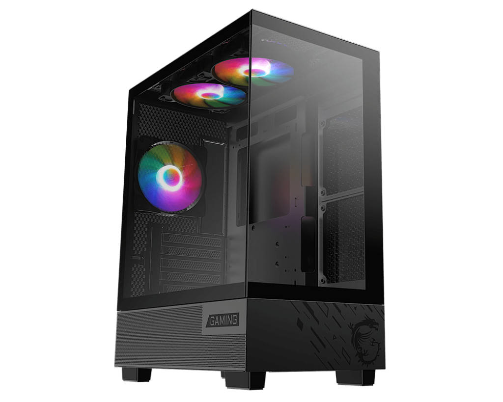 GABINETE MSI MAG PANO M110A – MID-TOWER MATX, 3 VENTILADORES RGB AUTOMÁTICOS, SOPORTE HASTA GPU 330 MM, FILTROS MAGNÉTICOS Y FLUJO DE AIRE OPTIMIZADO