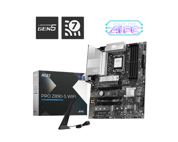 PLACA MADRE MSI PRO Z890-S WIFI • CHIPSET INTEL Z890 • COMPATIBLE CON PROCESADORES INTEL CORE 12ª/13ª/14ª GEN • DDR5 • PCIE 5.0 • WIFI INTEGRADO • RENDIMIENTO ESTABLE Y CONFIABLE