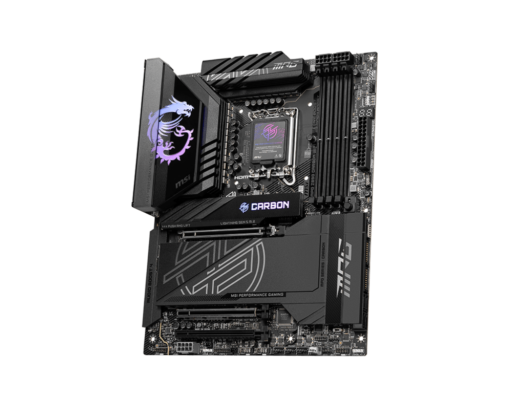 PLACA MADRE MSI MPG Z890 CARBON WIFI • CHIPSET INTEL Z890 • COMPATIBLE CON PROCESADORES INTEL CORE 12ª/13ª/14ª GEN • DDR5 • PCIE 5.0 • WIFI INTEGRADO • RENDIMIENTO GAMER PREMIUM