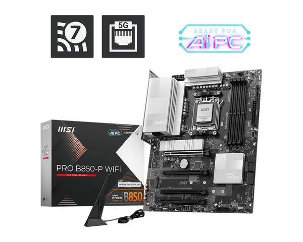 PLACA MADRE MSI PRO B850-P WIFI • CHIPSET AMD B850 • COMPATIBLE CON PROCESADORES RYZEN • SOPORTE DDR5 • CONECTIVIDAD WIFI INTEGRADA • RENDIMIENTO ESTABLE Y CONFIABLE