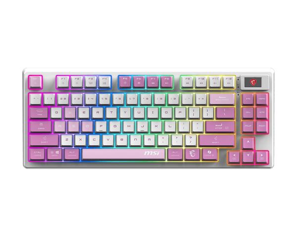 TECLADO MECÁNICO MSI FORGE GK600 TKL WHITE VIOLET • LAYOUT US • DISEÑO COMPACTO TENKEYLESS • SWITCHES MECÁNICOS PRECISOS • ILUMINACIÓN LED GAMER PERSONALIZABLE