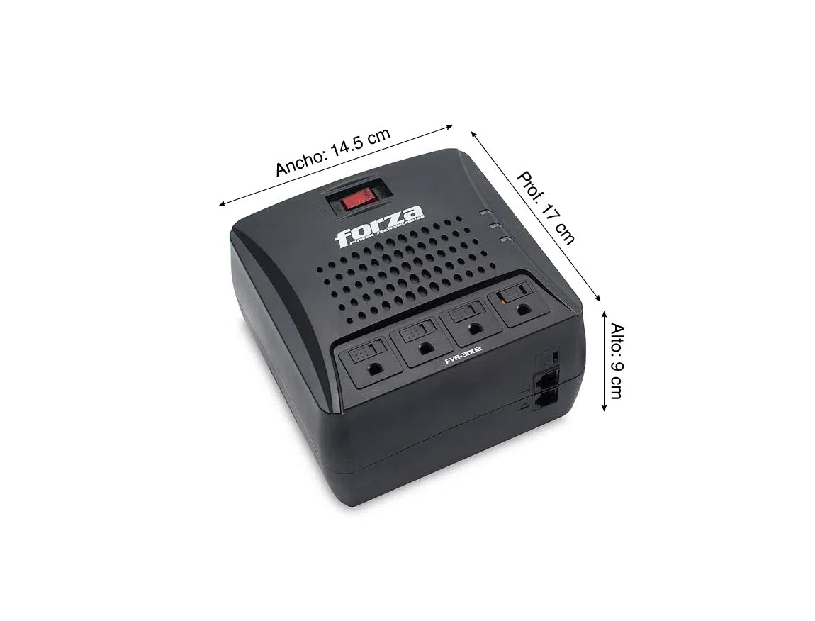 REGULADOR AUTOMÁTICO DE VOLTAJE FVR-3002 – 3000VA/1500W, 4 SALIDAS AC, RJ45, 220V, PROTECCIÓN PROFESIONAL PARA EQUIPOS