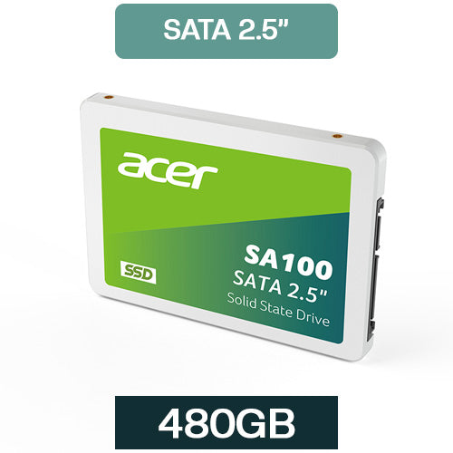 SSD Acer SA100 480GB  SATA III 2.5"  Lectura 560MB/s  Escritura 500MB/s  3D NAND TLC  Alto Rendimiento para PC y Laptop  Compatible con Windows, Linux y Mac OS