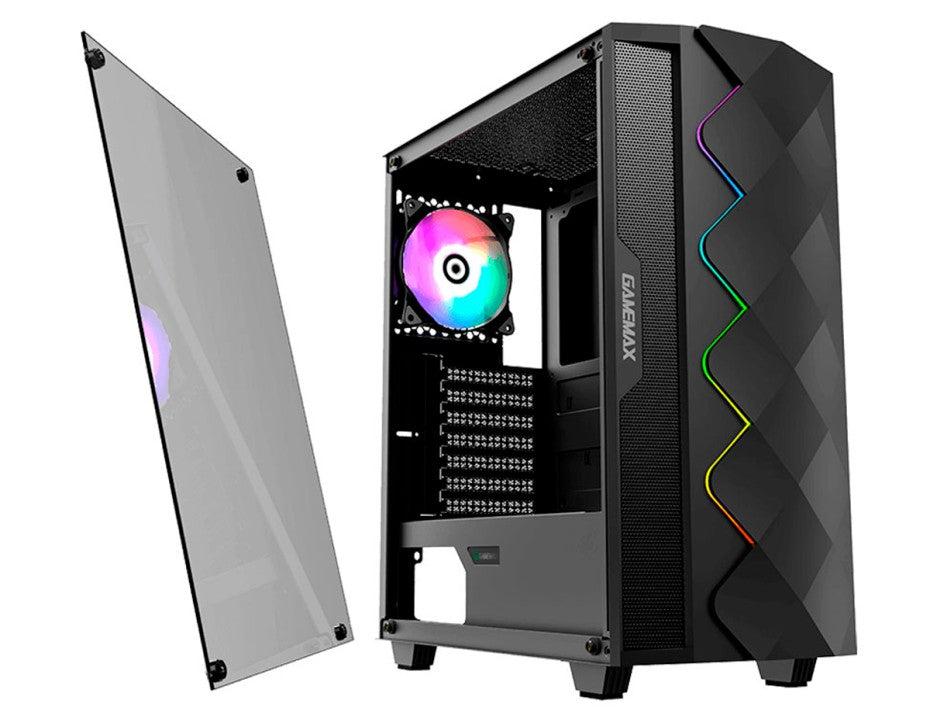 CASE ATX DIAMOND COC BK, Case sin Fuente, 1xUSB 2.0, 1xUSB3.0, Audio HD, Banda ARGB, 1x12CM LED ARGB COOLER, 1x14CM Overclocking COOLER, VT lateral, Medidas: 421 x 210 x 460mm, 2x3.5HDD+ 2X2.5SDD interno