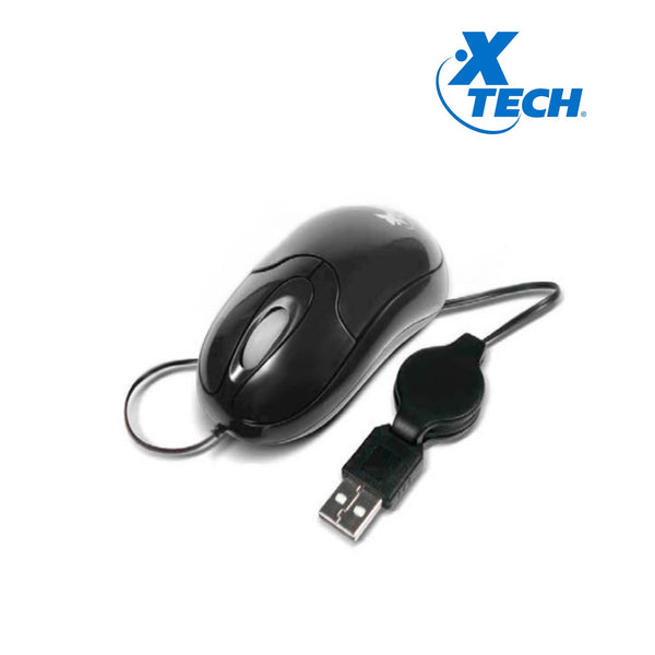 XTECH XTM-150 – MOUSE ÓPTICO CON CABLE RETRÁCTIL • USB • DISEÑO COMPACTO Y PORTÁTIL
