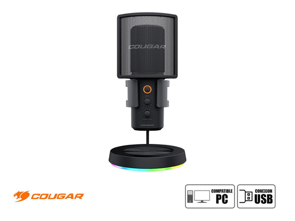 MICRÓFONO COUGAR SCREAMER-X USB CON ILUMINACIÓN RGB, 4 PATRONES DE CAPTURA, REDUCCIÓN DE RUIDO Y BASE ANTIVIBRACIÓN – IDEAL PARA STREAMING, GAMING Y PODCASTING