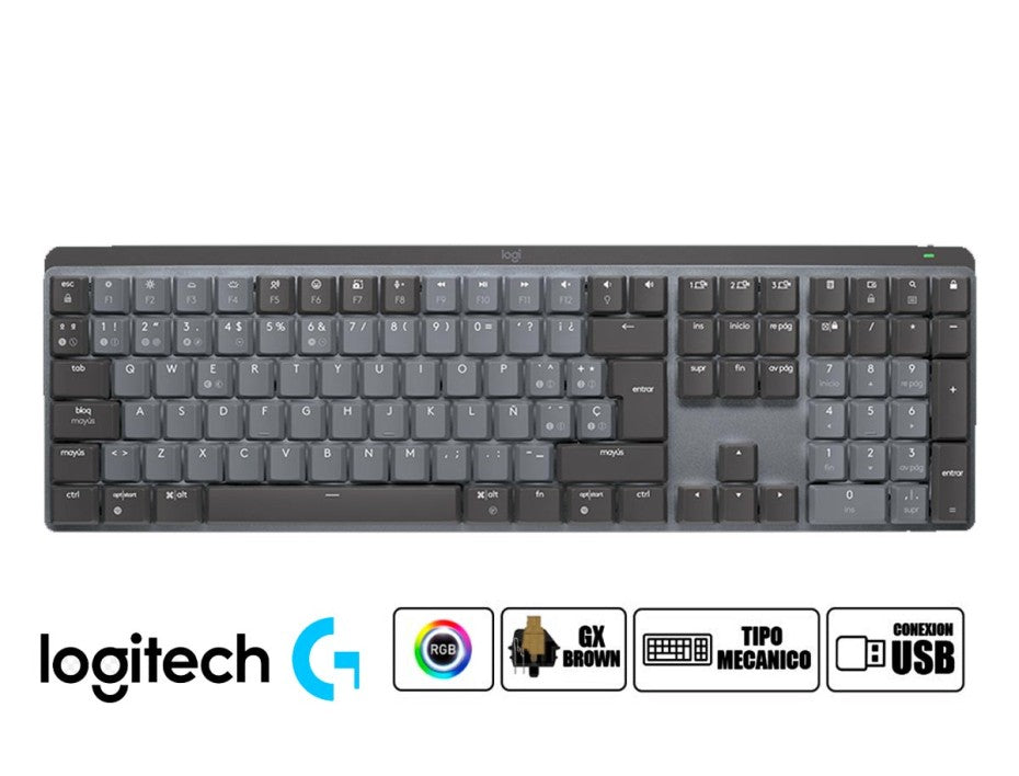 TECLADO LOGITECH INALAMBRICO MX MECHANICAL, CON SENSOR DE RETROILUMINACION Y SENSOR DE LUZ AMBIENTAL, RECARGABLE POR PUERTO USB-C, NEGRO (920-010845)