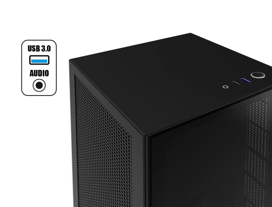 GABINETE COMPACTO PARA PC MINI-ITX CON FUENTE DE 650 W, REFRIGERACIÓN LÍQUIDA Y DISEÑO VERTICAL – NEGRO