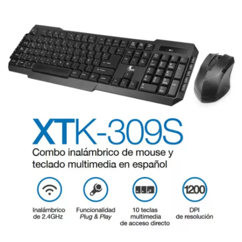 COMBO INALÁMBRICO XTECH XTK309S DE MOUSE Y TECLADO MULTIMEDIA EN ESPAÑOL