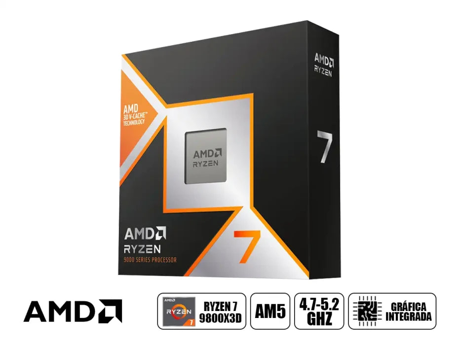 PROCESADOR CPU AMD RYZEN 7 9800X3D AM5 100-100001084WOF 8 NÚCLEOS 16 HILOS 4.5 GHZ CACHÉ 3D V-CACHE RENDIMIENTO ÓPTIMO JUEGOS